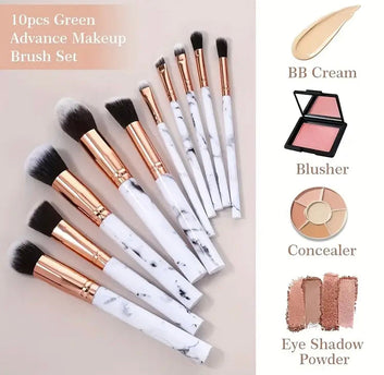 10 Pcs Marble Design Makeup Brushes Set